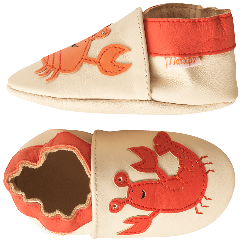 chaussons-bebe-cuir-souple-ecrevisse-crabe-profil