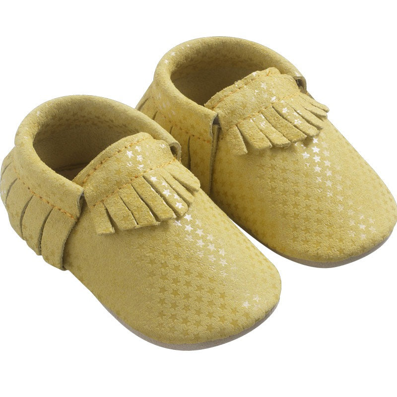 chaussons-bebe-cuir-souple-franges-jaune-etoile-profil
