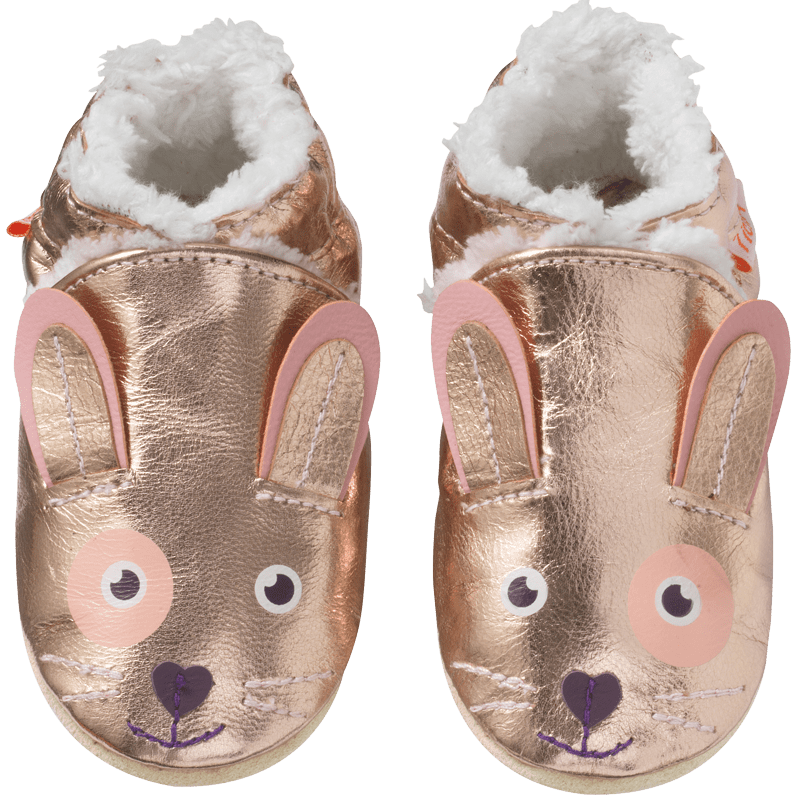 Chaussons bébé cuir fourrés - Cosimoo rose baba de Easy Peasy