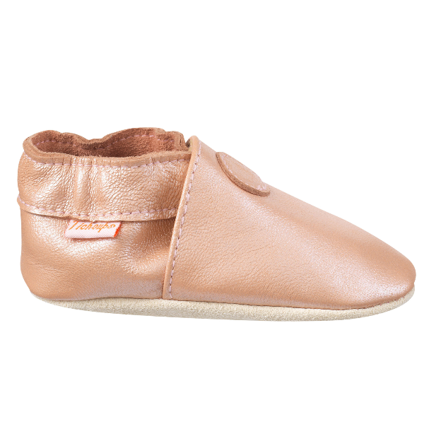 Chaussons cuir souple  pour bébé rose irisé vue de profile