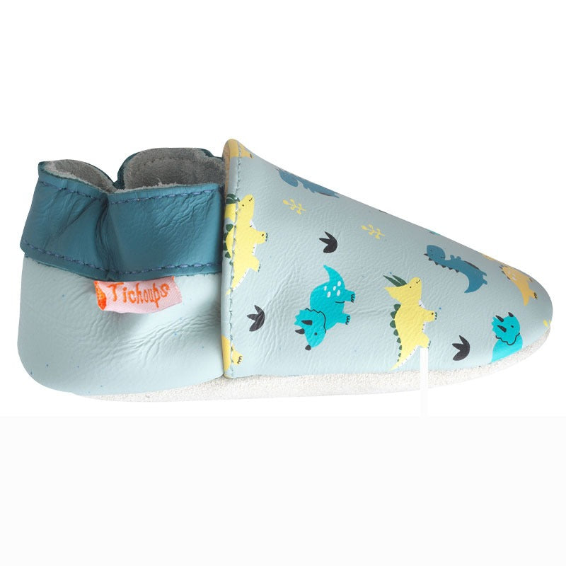 Chaussons en cuir souple bébé Nestor les dinosaures vue de face