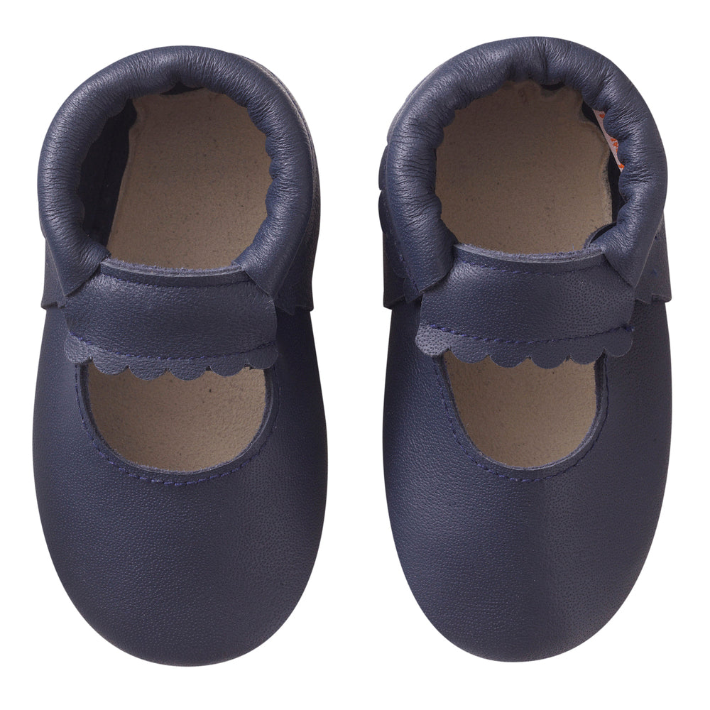chaussons cuir souple bébé ouvert marine vue de face