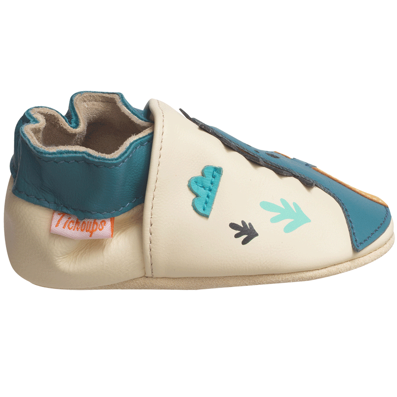 Chaussons cuir souple enfant Theodore et Isaure les dinosaures vue de profil