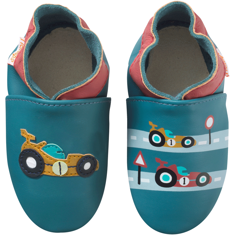 Chaussons bébé cuir souple Valentin la formule 1 vue de face
