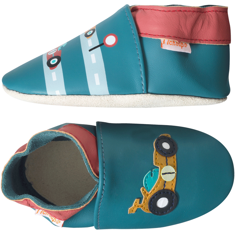 Chaussons bébé cuir souple Valentin la formule 1 vue de profil