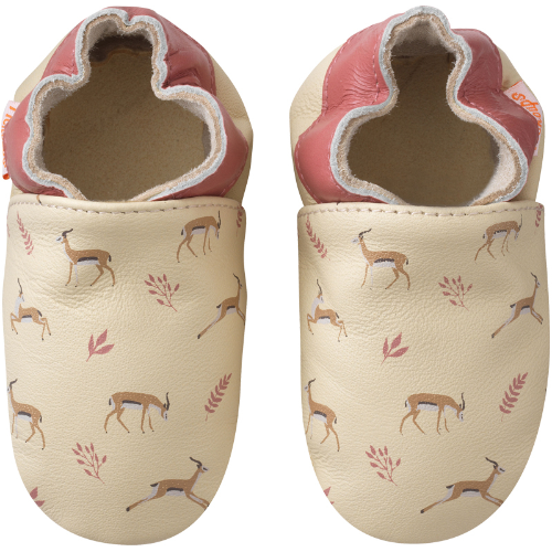 Photo des chaussons en cuir soupe enfant Gaëlle les gazelles, vue de face.