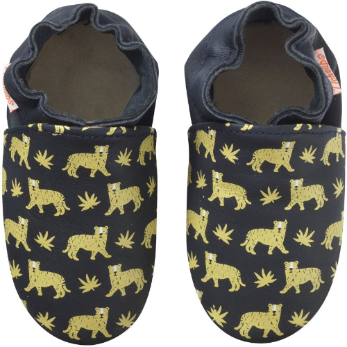 Photo des chaussons enfants en cuir souple Gonzague les tigres vue de face.