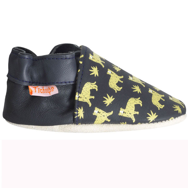 Vue de profil des chaussons enfants en cuir souple Gonzague les tigres.