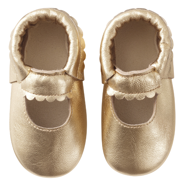 chaussons bébé ouverts doré vue de face 
