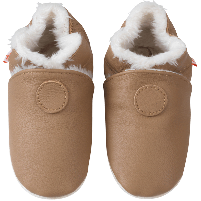 Chaussons cuir souple unis fourrés café vue de face