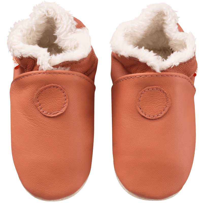Chaussons cuir souple unis fourrés terracotta vue de face
