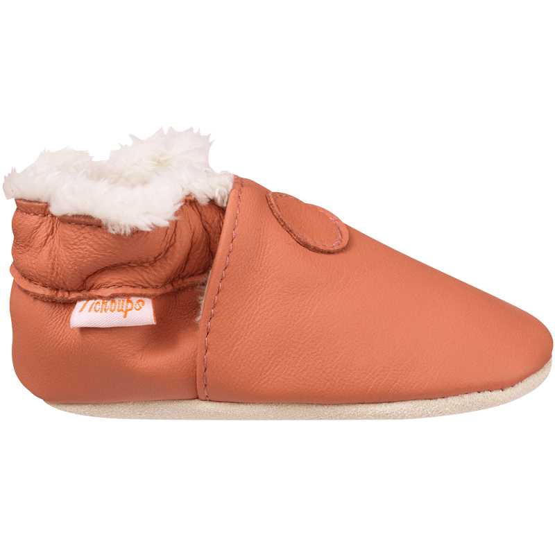Chaussons cuir souple unis fourrés terracotta vue de profil
