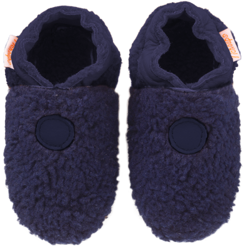 Photo des chaussons souple enfant Bouclettes marine vue de face .