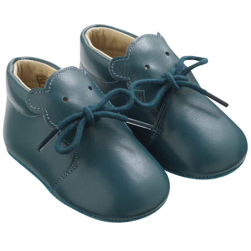 Bottillons lacés cuir souple bébé premiers pas - bleu imprimé, Chaussures