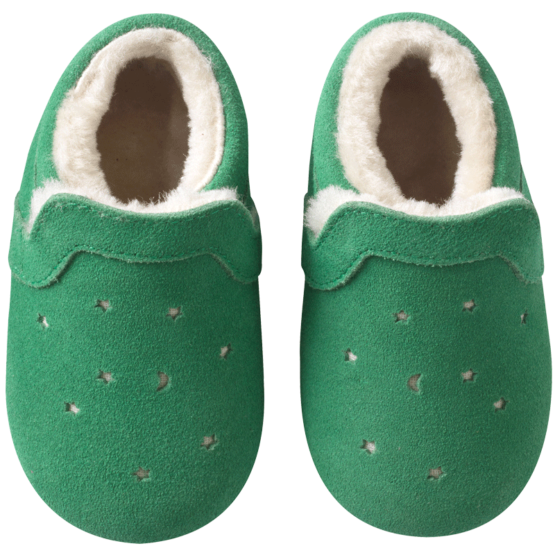 chaussures-bebe-cuir-souple-fourres-vert-lpj-tichoups-face