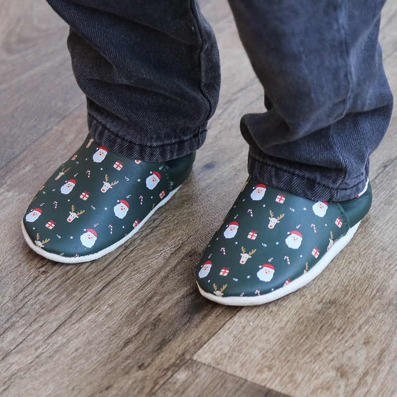 Chaussons Bébé Cuir Souple Père Noël - Taille Unique, à Enfiler