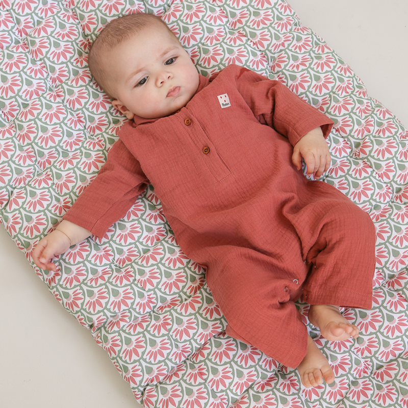 Pyjama gaze de coton bebe - grenouillère bebe terracotta – Tichoups.