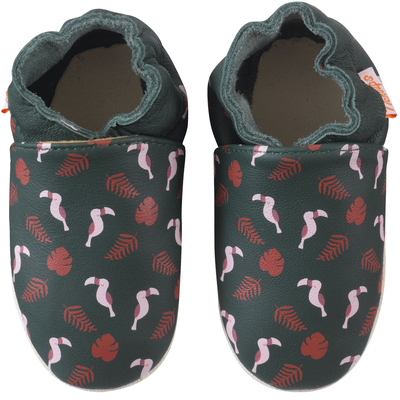 chaussons-bebe-cuir-souple-isis-toucans-face