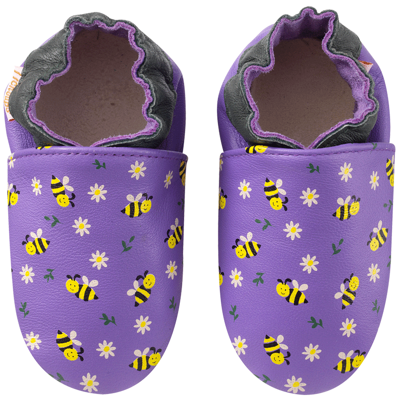 chaussons-cuir-enfant-mireille-abeilles-face