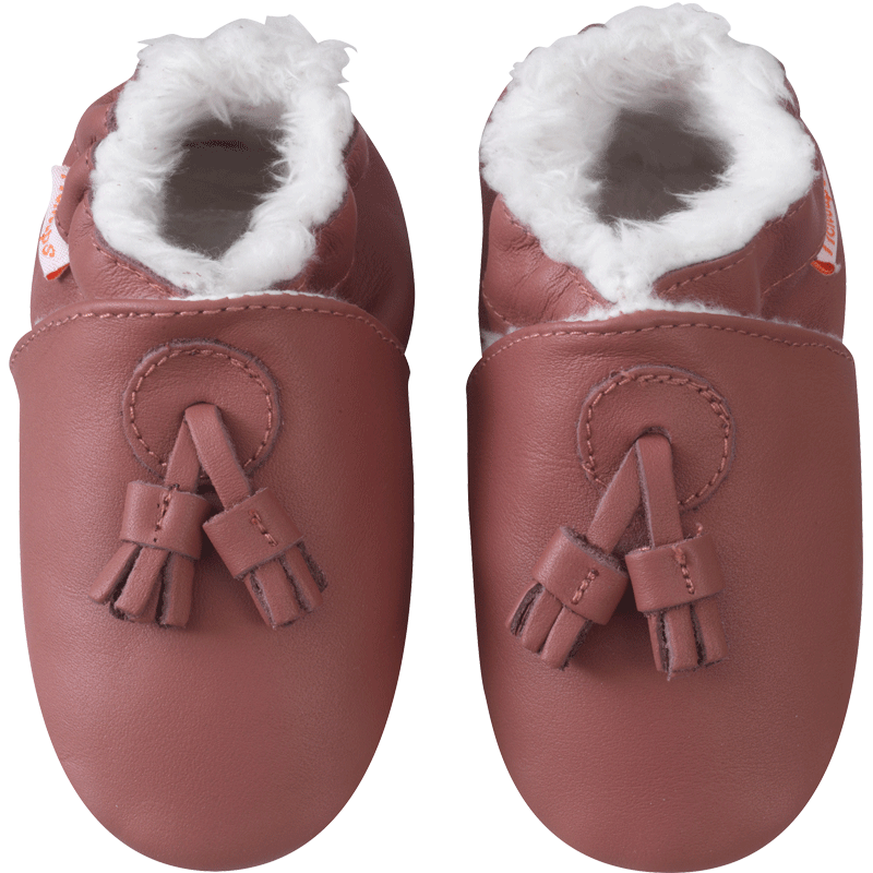 Chaussons bébé cuir fourrés - Cosimoo rose baba de Easy Peasy