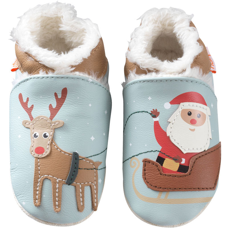 chaussons-bebe-cuir-souple-fourres-pere-noel-renne-face