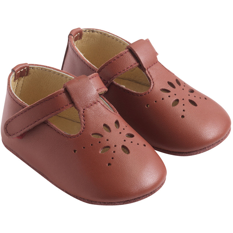 Chaussons bébé cuir souple bouclettes noisette - Tichoups