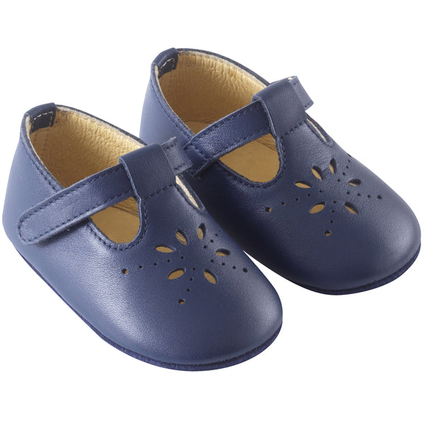 Chaussons bébé cuir à franges marine – Tichoups.