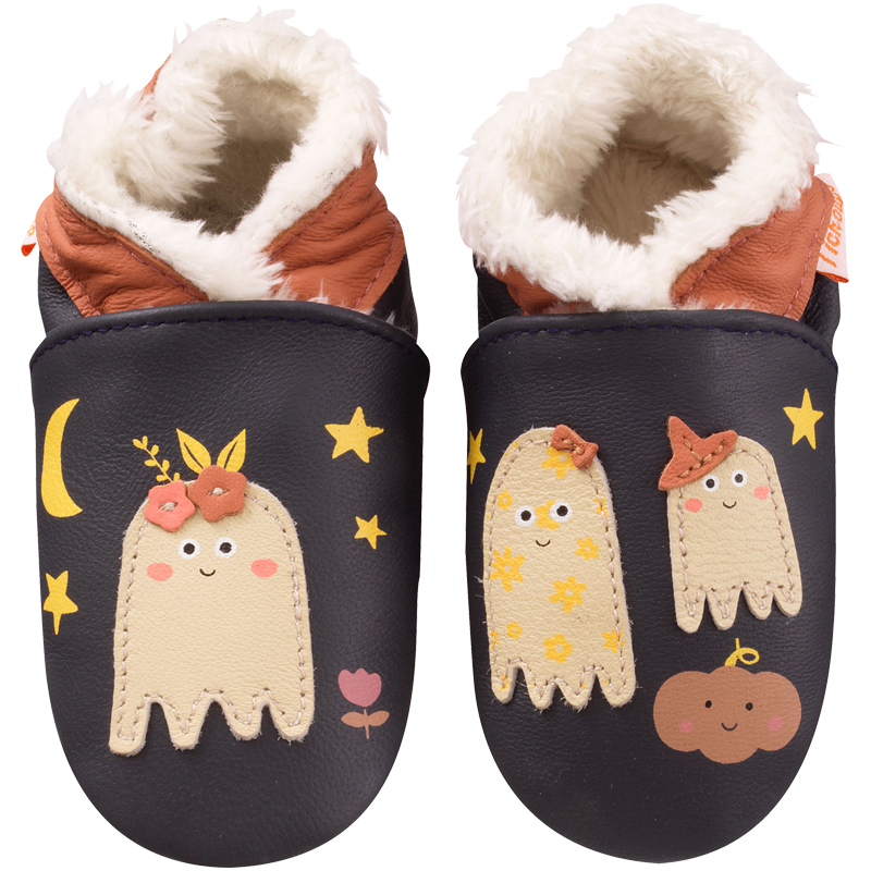 Chaussons bébé en cuir fourrés Foublu Chat Rose Baba Easy Peasy