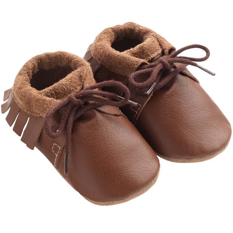 chaussures-bebe-cuir-souple-marron-a-franges-profil