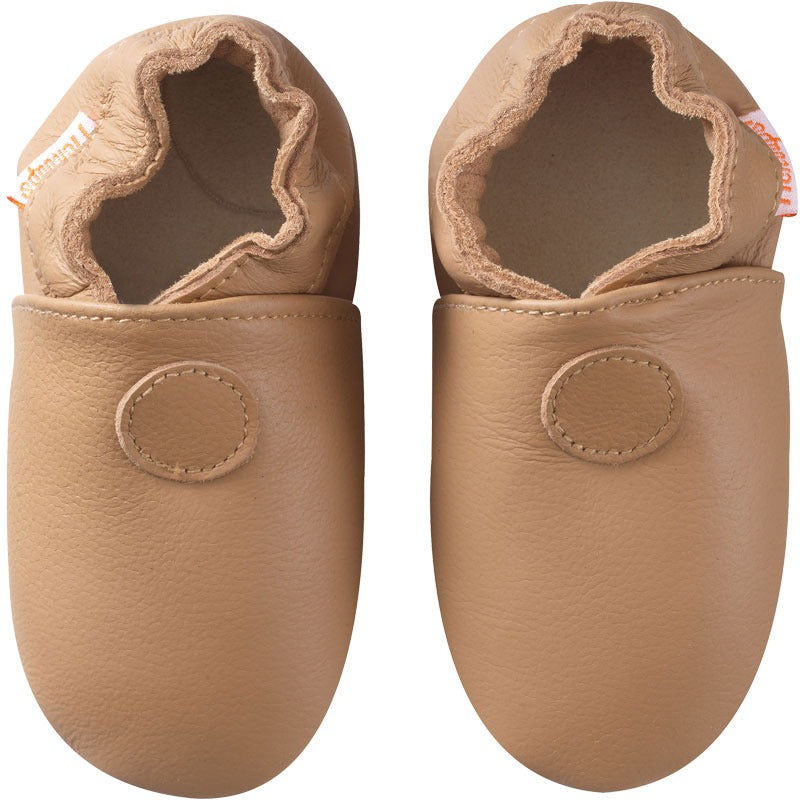 Chaussons bébé cuir souple bouclettes noisette - Tichoups