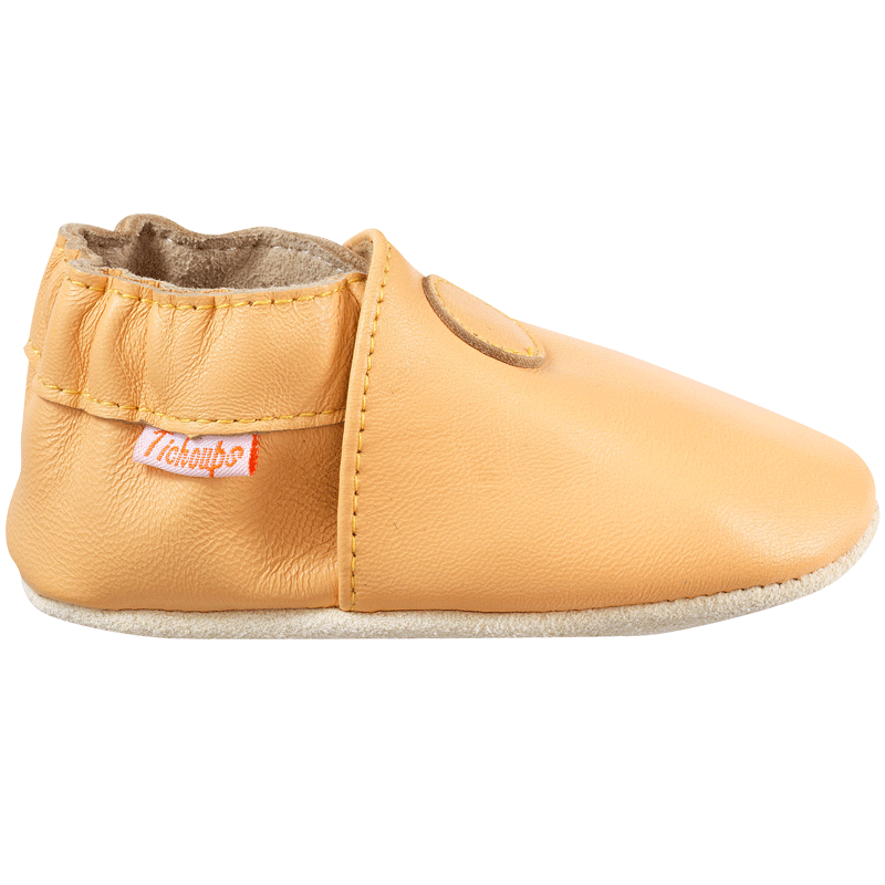 Chaussons bébé cuir souple uni jaune Tichoups