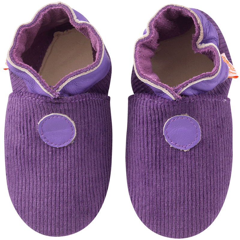 Chaussons-cuir-bebe-souple-velours-violet-face