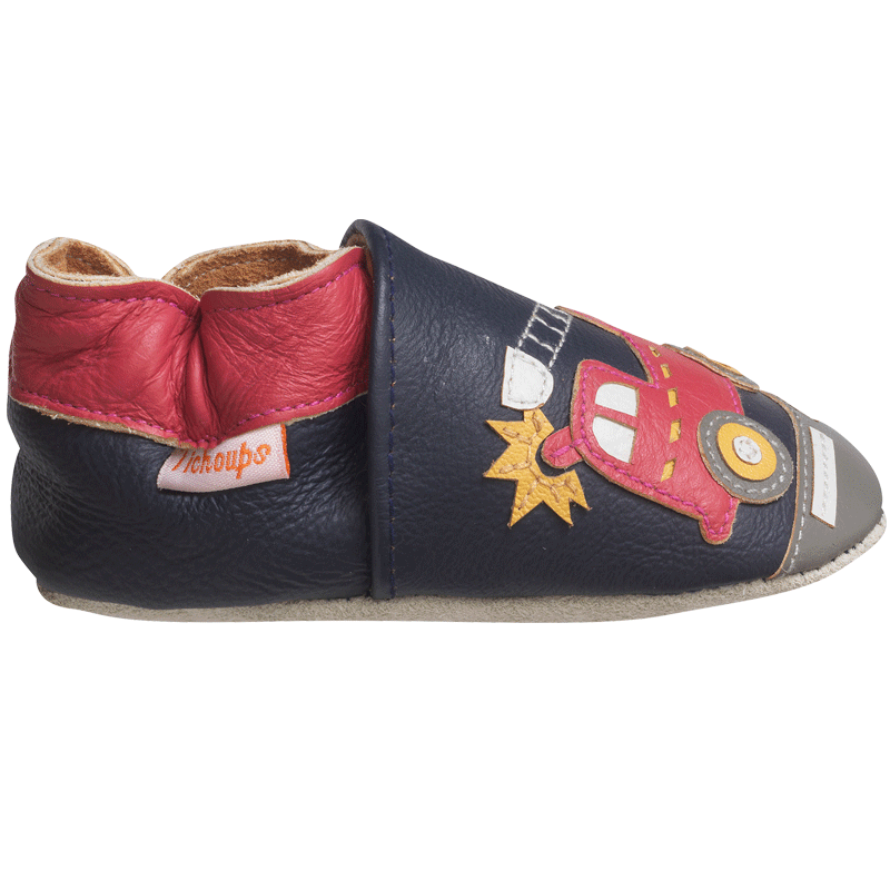 chaussons-bebe-cuir-souple-xavier-camion-pompier-redoute
